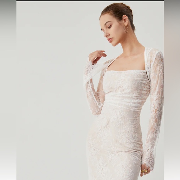 Lace Jacquard Floral Semi-sheer Tied Maxi Dress - Picture 4 of 9